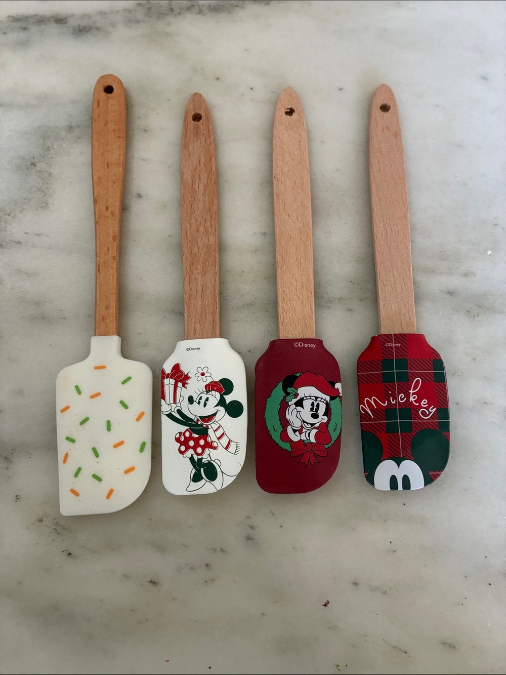 Disney Holiday Silicone Spatula Set with Wood Handles - Red, White, Green